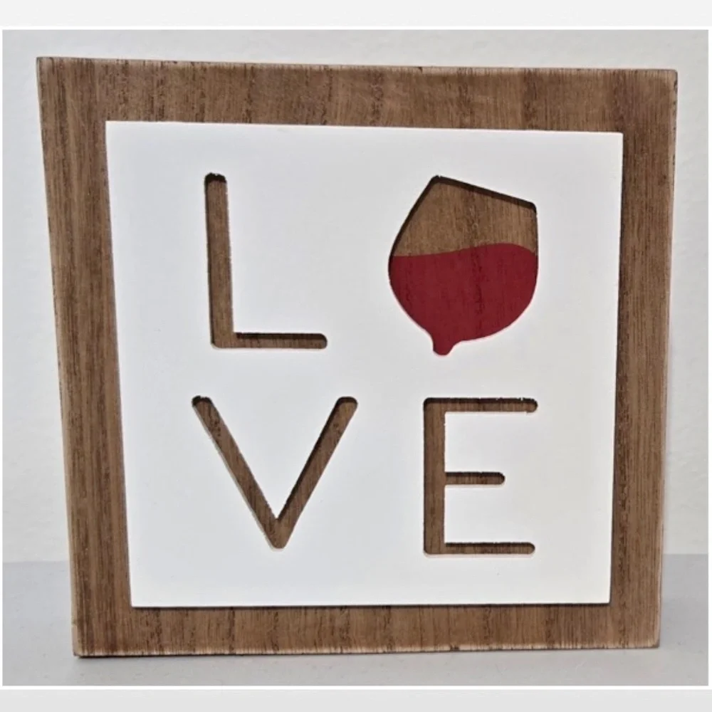 New Room &Retreat Sign Wood Block Love Box Home Décor Red Wine 2 Dimensional NWT